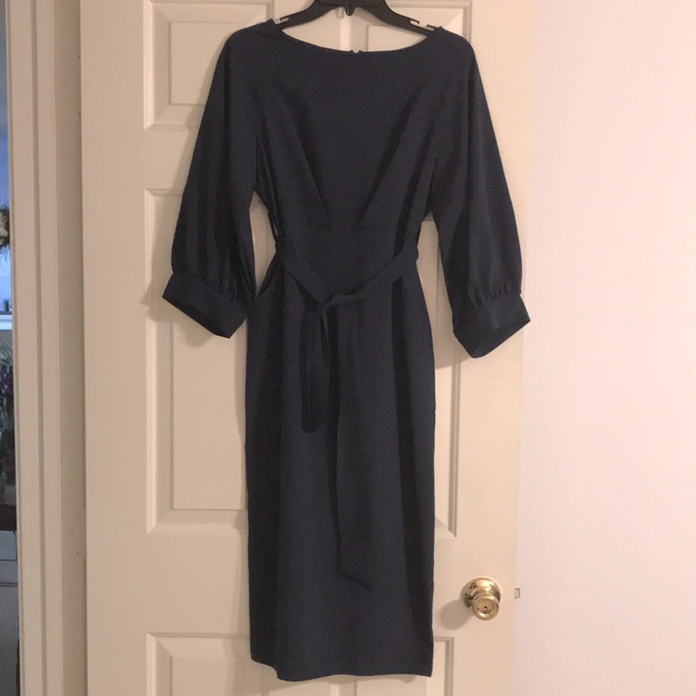 Elegant Navy Midi Dress with Tie Waist